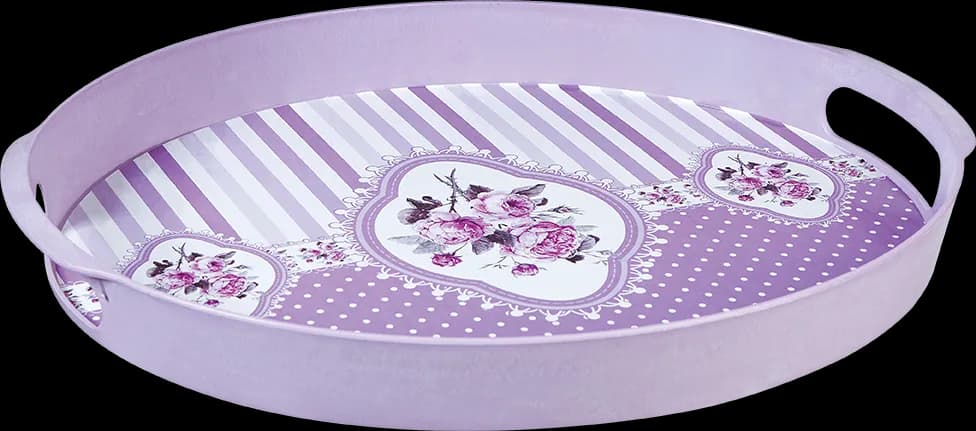 Oval Desenli Kulplu Tepsi